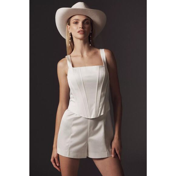 Mare Mare Satin Sleeveless Square-Neck Corset Romper White Small - Picture 1 of 13